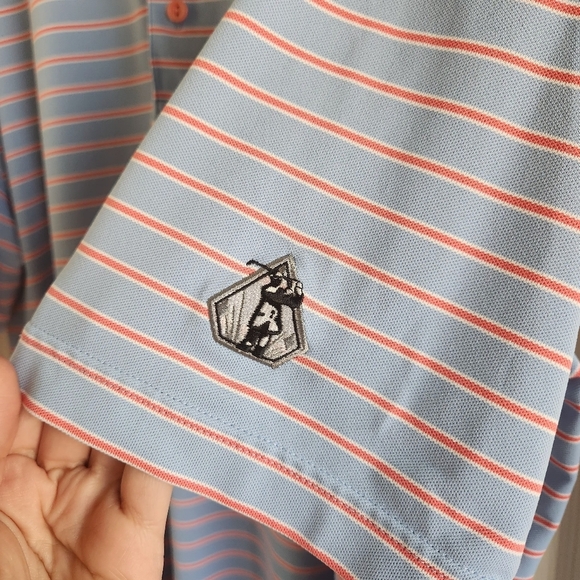 Peter Millar Summer Comfort Polo Shirt Blue Orange White Striped Size XL - Picture 5 of 8